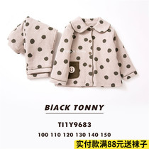 Little Black Tony thickened childrens pajamas Autumn and winter boys and girls baby Little Black Tony home clothes set