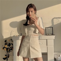 Vitality girl Korean style chic short small suit suit pants skirt top short sleeve female Xiaoxiang style temperament jacket summer