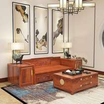 New Chinese style solid wood sofa combination modern Chinese living room small apartment sliding bed Luohan bed with drawer multifunctional