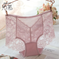 High-waisted panties womens lace sexy mesh thin section breathable butt-lifting belly large size cotton crotch seamless briefs