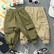 Autumn new childrens overalls boys and girls baby Foreign style two-color casual trousers small children Joker pants