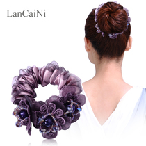 Hairband headdress rubber band head rope Korean crystal embroidery flower tie half tie hair top ball hair rope