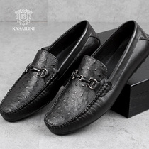 Italian beanie shoes mens leather ostrich pattern business casual British breathable set feet low help lazy driving tide shoes
