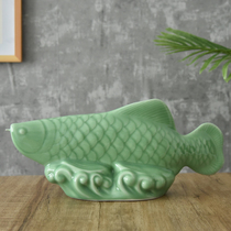 Dragon Quanqing Porcelain Golden Dragon Fish Swing with Caiyuan Dining Room Opening Gift Ceramics Home Decoration Goods Shop Feng Shui Furnishing