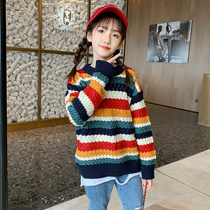 Girl sweater autumn 2021 new foreign style girl pullover base shirt autumn Net Red childrens striped sweater
