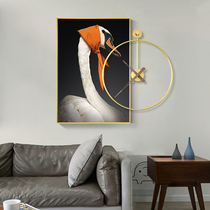 Living room sofa background wall hanging painting Nordic restaurant decoration painting creative Swan dining room mural clock combination painting