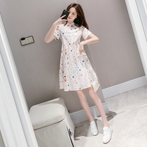 Floral dress new 2021 Women summer French temperament shirt dress hipster summer skinny skirt