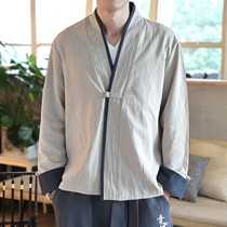 Autumn Chinese style short cotton cardigan Chinese modified Hanfu large casual coat mens ancient style buckle jacket