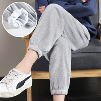 Gray velvet sweatpants womens loose toe trousers autumn and winter thickened casual Harlan student bloomers