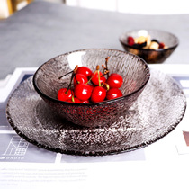 Phantom Nordic plate gray glass plate household fruit plate salad glass bowl Bowl hotel cutlery