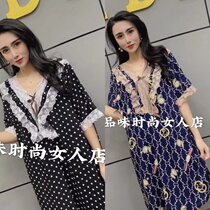 Sleeping dress woman with long section of silk cotton comfortable loose with a knee Han version can be worn out of the net red popcorn Sleeping Skirt of the Sleeping Dress Damp