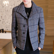  Hong Kong short small windbreaker mens Korean lapel jacket autumn and winter suit woolen jacket youth handsome coat