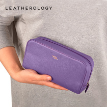 Leatherology leather cosmetic bag Womens hand grab washing bag Travel storage bag Portable rectangular clutch bag