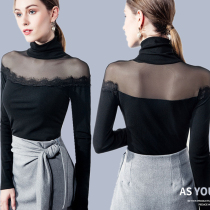 Sexy strapless Modern dance clothing long sleeve female spring new mesh stitching base shirt High Neck National Standard Dance Top