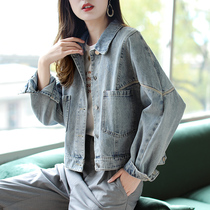 Baoshi Li short lapel pocket denim coat womens clothing 2021 early autumn new fashion loose casual top