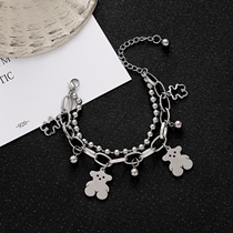 ins niche design cold air titanium steel does not fade Harajuku bear bracelet female trendsetter men double-layer girlfriends handpieces