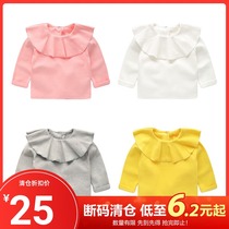 Baby lotus leaf collar long-sleeved T-shirt autumn spring and autumn children male baby girl Korean version of the infant Y2761