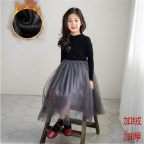 2020 Spring and Autumn New Korean girl plus velvet padded dress Princess dress girl net gauze puff dress base skirt