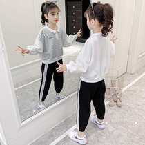 Net red girls autumn clothes 2021 new Korean sports suit big girl girl 12 primary school students two-piece set ten years old 15