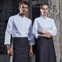 Xinjiang cotton chef suit Long sleeve single-breasted Chinese pastry chef baking kitchen White large size back kitchen work suit for men