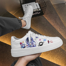 Joint Summer Korean version Trend Little White Shoe Mens Low Help Astronaut Astronaut Board Shoes 100 hitch student shoes