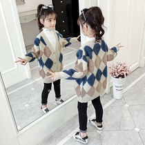 Girls sweater cardigan 2021 spring and autumn new childrens clothing foreign gas thick knit shirt in the big boy sweater jacket