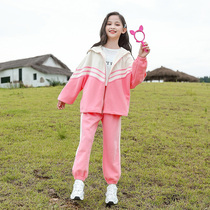 Girl autumn two-piece set 2021 New Foreign color color hooded spring and autumn children fashion set girl 12 years old