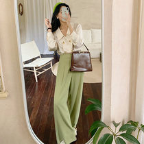 From a beige pants mop floor pants womens high waist straight pants womens drop feel wide leg pants loose thin autumn