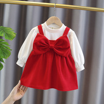 Year old girl baby 2022 foreign spring dress dress Korean Big Red birthday dress Spring Girl dress tide