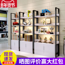 Bookshelf floor simple steel wood bedroom storage iron cabinet with cabinet door living room simple multi-layer bookcase shelf