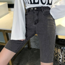 2021 new black summer high waist five-point denim shorts womens thin riding skinny students Middle pants tide