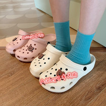 Japanese GP Summer Wear Non-slip Cartoon Cute Teenage Girl Hearts Bag Head Beach Flat Bottom Sandals Sandals Dongle Shoes Women