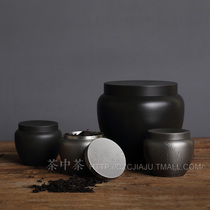 Plain black big altar Tin Tin Can antique tin tea jar metal dense Tin Tin Tin Tea Box large