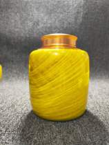  Golden silk Nan tea pot Big leaf nan solid wood tea box Tea pot Copper lid sealed storage pot Puer storage tea pot Tea set