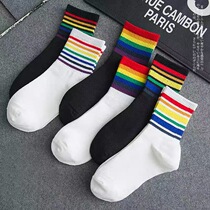 Jiajia Le selected 6 pairs of rainbow cotton socks for men and women with the same