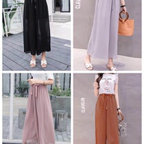 Fat thin MM can wear explosive size chiffon thin wide leg pants high waist elastic ankle-length pants wide leg pants women