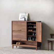 Nordic Black Walnuts Modern Minimalist Roller Shutters Shoes Cabinet Pure Solid Wood Light Lavish Home Holding Cabinet Sumpen Cabinet Storage Entrance