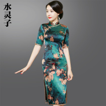 Heavy silk cheongsam short 2021 new mid-sleeve retro dignified atmosphere old Shanghai cheongsam dress summer