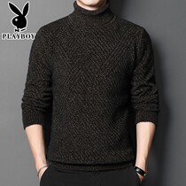 Flowers Playboy Autumn Clothing Season Thickened high collar sweater Mens hitch undershirt middle-aged mens knitted sweatshirt loose and warm