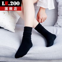 Women's long socks cotton black bucket autumn and winter pile of sister small leather shoes seamless thick push spring and autumn