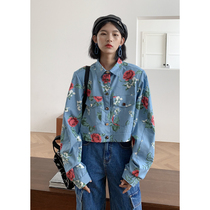 BAYUE August shirt womens spring and autumn new 2021 design sense niche top printed short shirt retro
