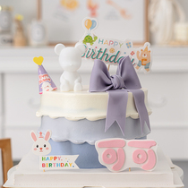 Childrens Birthday Cake Decoration Cartoon Bear Violent Bear Ornament Happy Birthday Korean Retro Net Red Insert Card