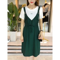 Xun Shi DIO Fashion Hall Daphnes new trend wild fake two-piece color strap buckle drawstring dress