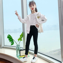 Girls coat spring 2021 new childrens casual zipper shirt girls big childrens spring and autumn sports top tide