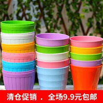 Environmental protection resin plastic flowerpot imitation ceramic color horizontal pattern decorative round creative multi-meat flowerpot delivery tray