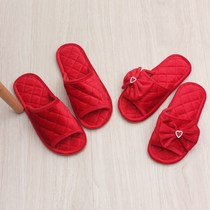 Clearance Specials ~ fabric red couples indoor home slippers for men and women wedding floor soft bottom non-slip four seasons