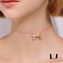little joys925 silver gold-plated bow zircon necklace light luxury temperament choker original niche set