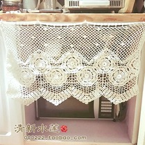 Fresh water lotus hand hook flowers retro American countryside pastoral hollow lace feng shui door curtain partition half curtain rice White