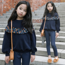 Girls sweater long sleeve 2021 new spring and autumn Korean version of the tide big children autumn and winter loose lace foreign coat 15 years old