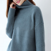 The new high-neck pullover cashmere middle and long Korean version loose lazy base shirt autumn and winter thickened knitted sweater for women